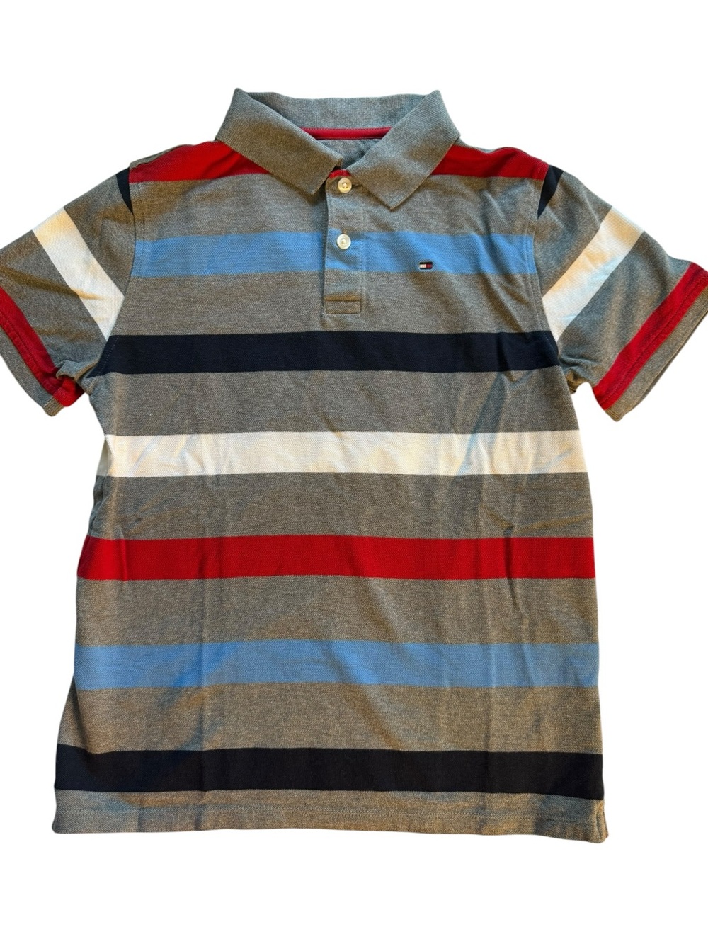 Tommy Hilfiger Grey golf  Polo with Red, Blue, White & navy  Stripes boys XL